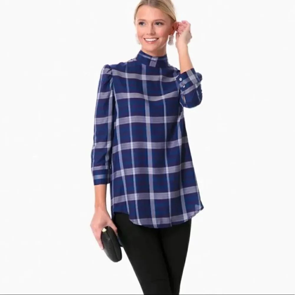 NWT HARSHMAN Blue Plaid Millicent Blouse